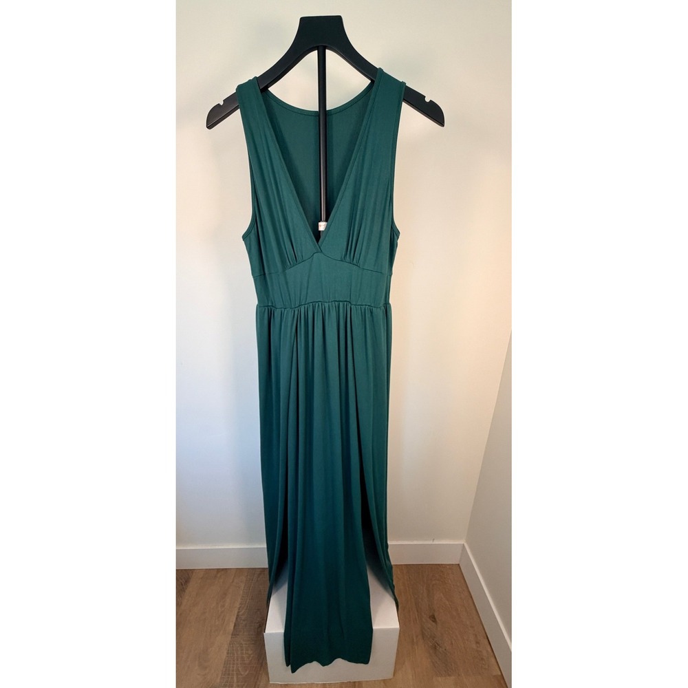 SILUI Womens Double High Slit Sexy Flowy Club Party Maxi Dress Green Size L